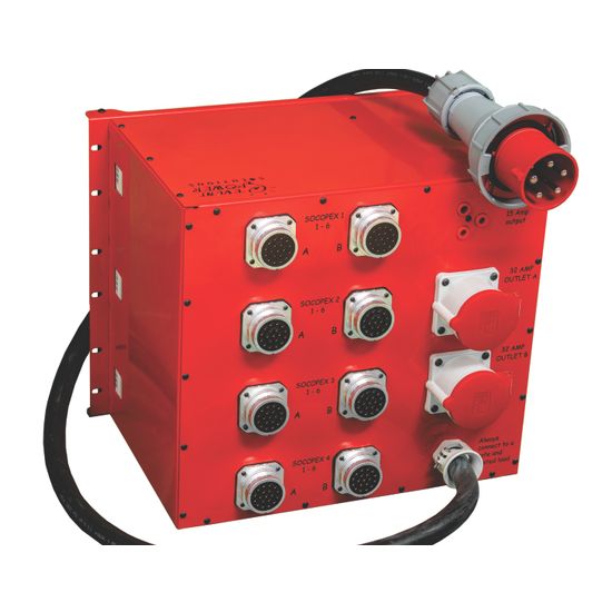 63 Amp Db 2 x 32A 3Phase / 8 x Socapex / 1 x 15A outs with Amp meters
